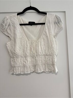 MAJORELLE White Smocked Peplum Scoop-Neck Crop Top Blouse Size S